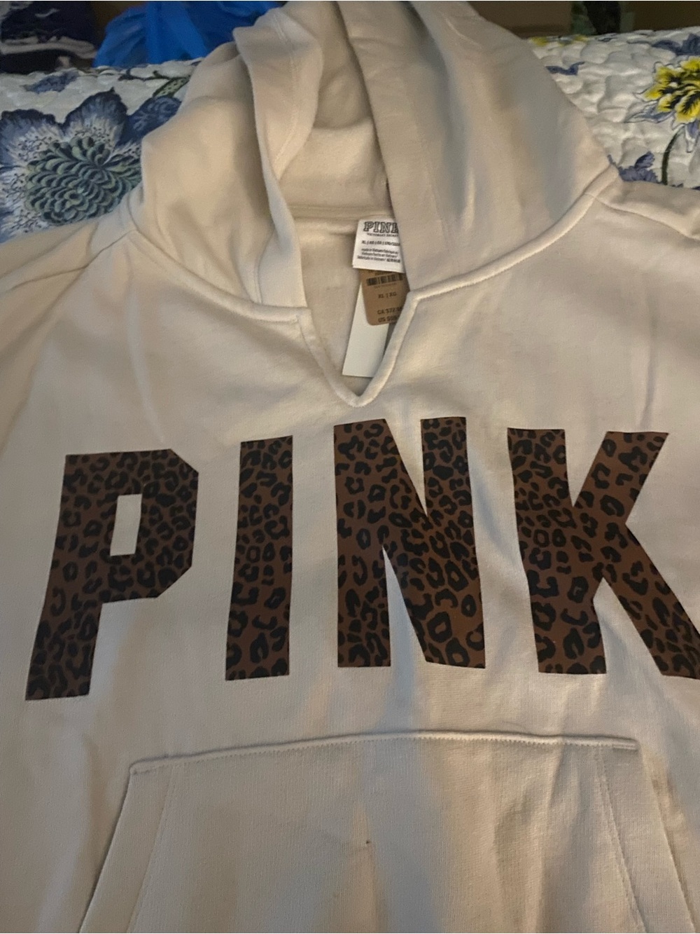 PINK Victoria's Secret Cream Hoodie with Leopard PINK Logo